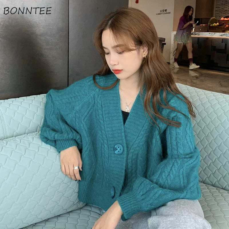 

Cardigans Women Cropped Design Solid All-match Sweaters Knitting Leisure Baggy V-Neck Tender Students Chic Ulzzang Cozy New Ins