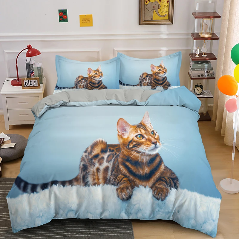 

Animal Photographic Print Duvet Quilt Cover 3D Lovely Cat Luxury Bedding Set With 1/2pcs Pillowcases