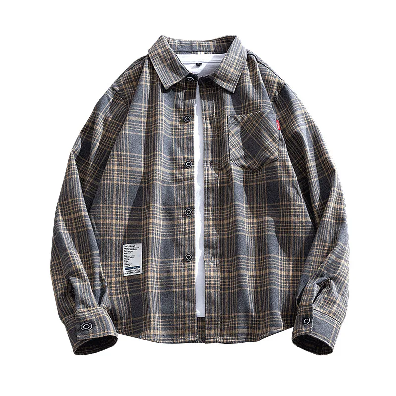 

NEW Long-sleeved shirt male autumn new handsome men's Japanese plaid shirt tooling large size loose clothes