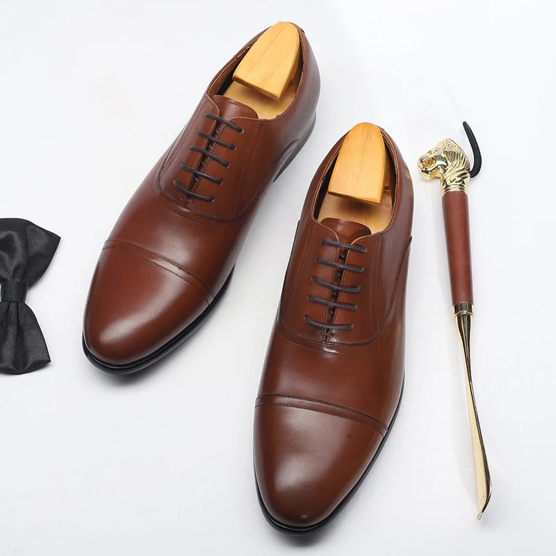 Туфли мужские ручной работы из натуральной кожи классические с заостренным