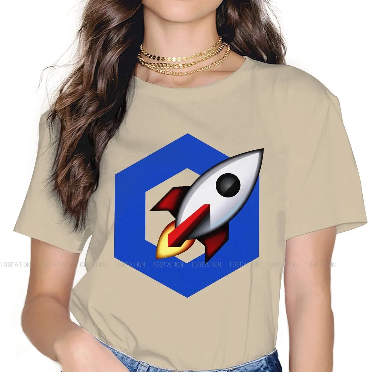 

Rocket 5XL TShirt ChainLink Crypto Link Coin Crytopcurrency Blockchain Printing Casual T Shirt Female Short Sleeve Special Gift