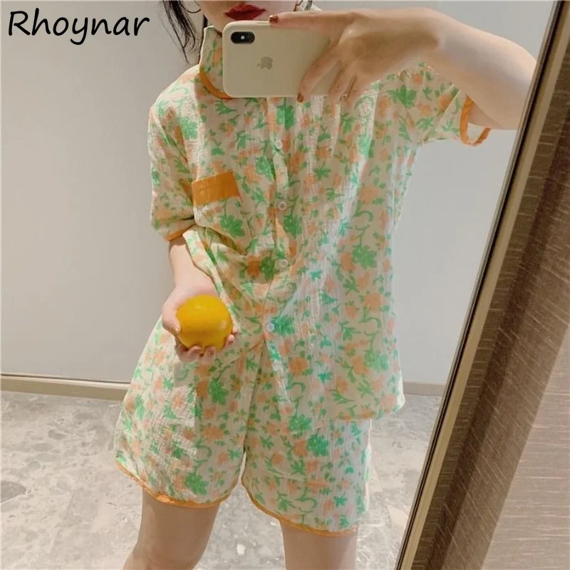 

Pajama Sets Women Leisure Turn-down Collar Elegant Cozy Pockets Loose Stylish Elastic Waist Korean Style Female Summer Sleepwear