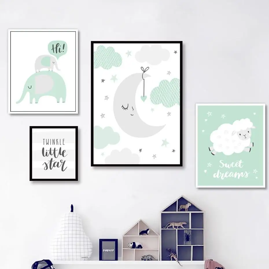 58 зеленых лесных животных декор для детской комнаты минималистичные плакаты