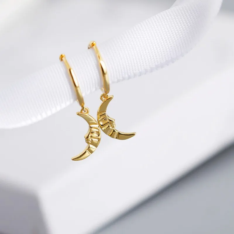 

A00391 925 Sterling Silver Minimalist Baroque Style Moon Spike Stud Eearrings for Women Punk Piercing Pendiente Jewelry