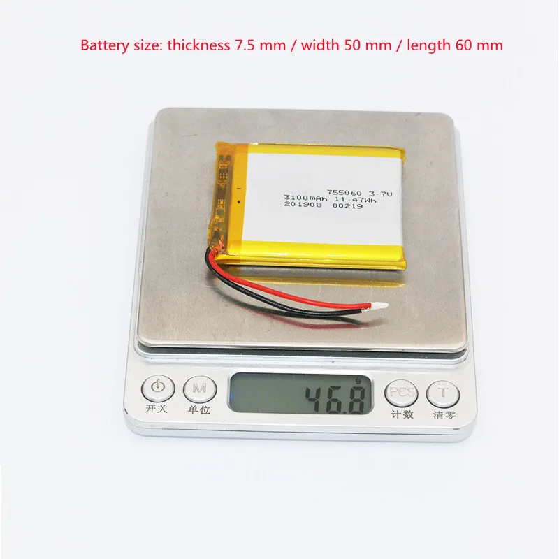 Универсальный полимерный Литиевый ПЕРЕЗАРЯЖАЕМЫЙ Аккумулятор 3 7 в 755060 3100 мАч с