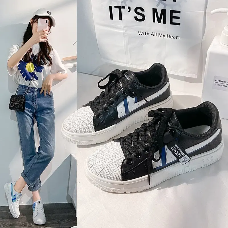 

2021 Fashion Women's Shoes Comfortable Breathable Casual Shoes Women's Lace-up Non-slip Sneakers Autumn Solid Color Flat Shoes