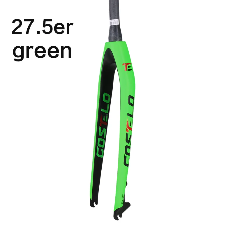 27 5er green Costelo углеродного волокна Вилка для горного велосипеда 26er 27.5er 29er 650B горных велосипедов жесткая вилка, части велосипеда велосипедный дисковый тормоз quick release - Цвет: 27 5er green