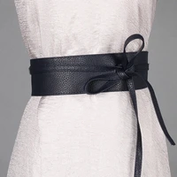 2020 newest trendy solid belt for women soft pu leather waistband self tie bow wrap around waist band cinch boho obi belt