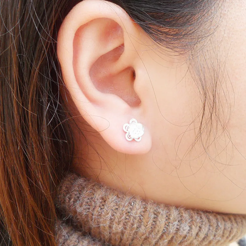 Серьги-гвоздики в виде цветка из стерлингового серебра 999 пробы для женщин