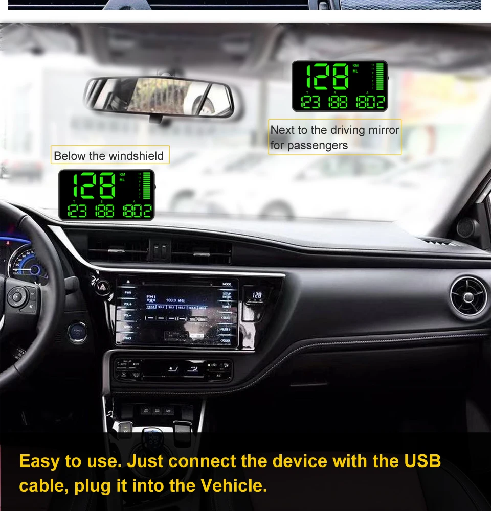 C90 gps Спидометр hud Дисплей автомобильный hud Автомобильный цифровой gps Спидометр Авто Hud Head up дисплей метр большой экран для автомобиля