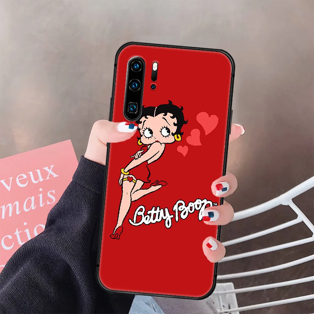 

Cute Cartoon Betty Boop Girl Phone Case Cover Hull For Huawei P8 P9 P10 P20 P30 P40 Lite Pro Plus Smart Z 2019 black Shell