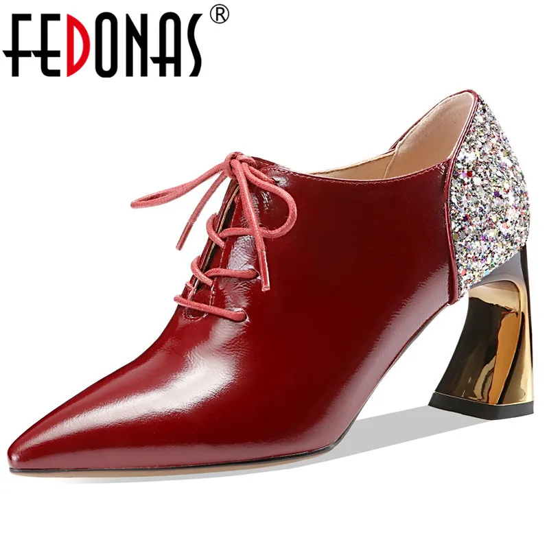 FEDONAS Стразы босоножки на высоком каблуке Blingbling женские туфли лодочки для женщин