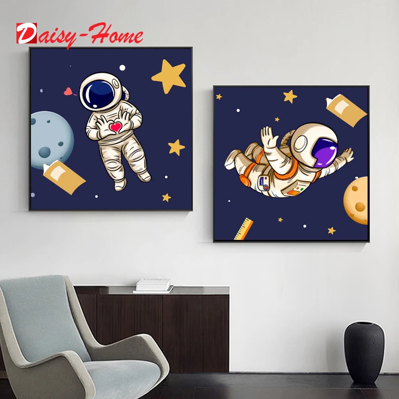 

Алмазная живопись 5D «сделай сам», мультяшный маленький астронавт, луна, звезда, полная вышивка, крестик, семейный декор, подарок для ребенка