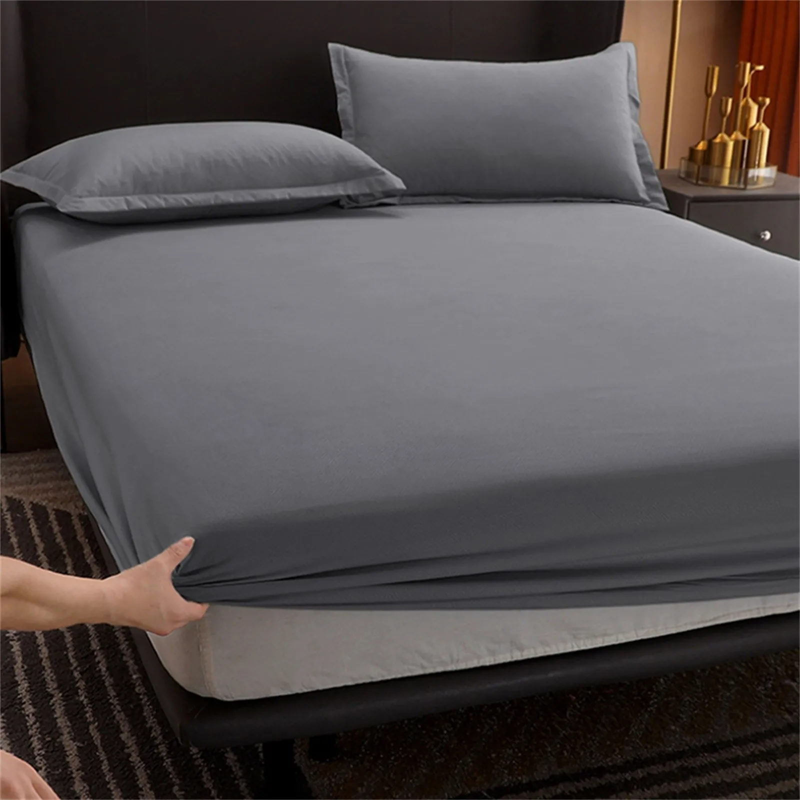 

Fitted Sheet Mattress Cover Solid Color Sanding Bedding Linens Bed Sheets With Elastic Band Double Queen Size Bedsheet 1 pcs