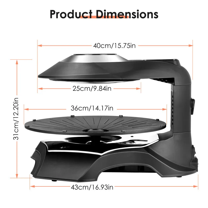 

New 1400W 3D Infrared Electric Barbecue Oven Household Non-stick Rotating Barbecue Plate Iron Plate Burning Kitchen Tools