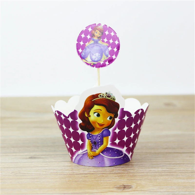 12 компл Caketopper с принцессой Софией одноразовая посуда днем рождения вечерние