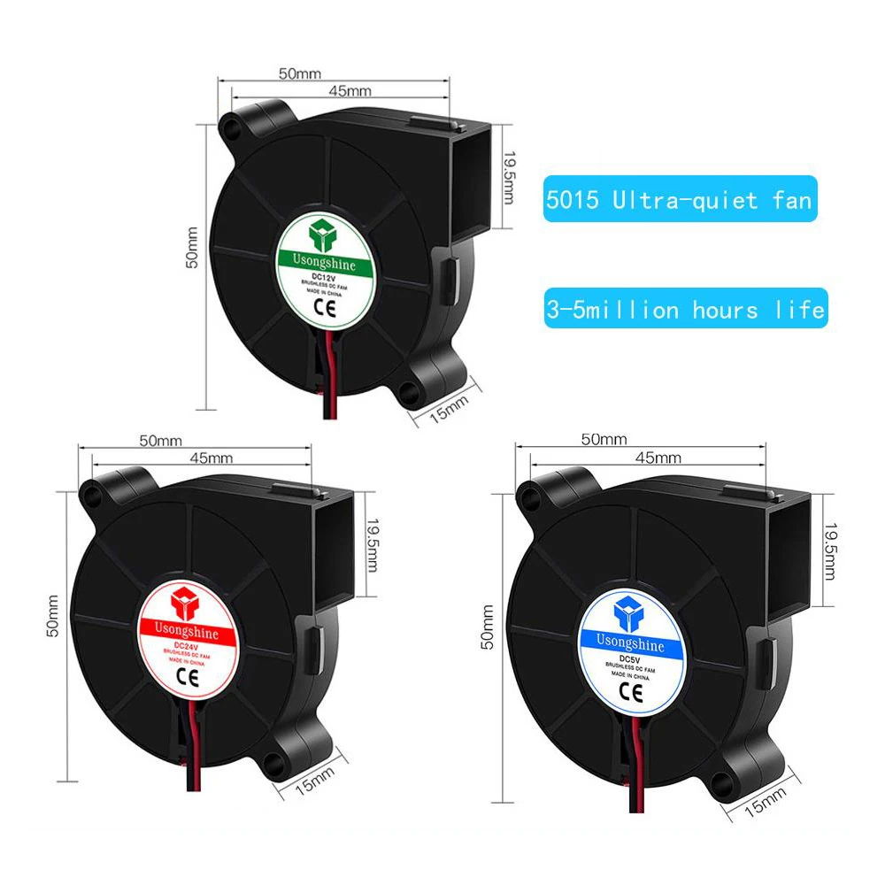 

3D printer Fan 5015 Air blower 5V 12V 24V Ultra-quiet Oil Bearing about 7500 RPM Turbo Small Fan For 3D Printer