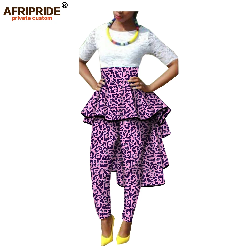 Осенние женские африканские брюки AFRIPRIDE, Индивидуальные Женские повседневные брюки длиной до щиколотки с оборками, батик, хлопок, A722110 - Цвет: 312X-12