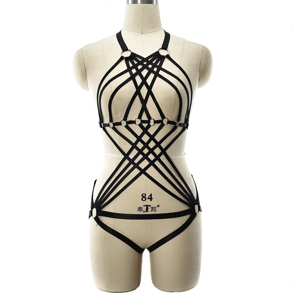 Портупея с вырезами черный сексуальный комплект нижнего белья бандаж для танцев