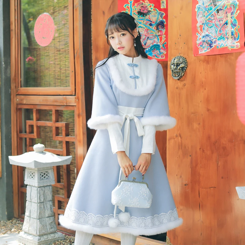 Женское шерстяное платье Hanfu element длинное винтажное в китайском стиле вечерние