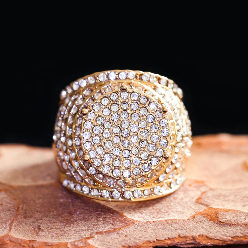 Роскошные золотые кольца в стиле хип хоп с микро инкрустацией из фианита для