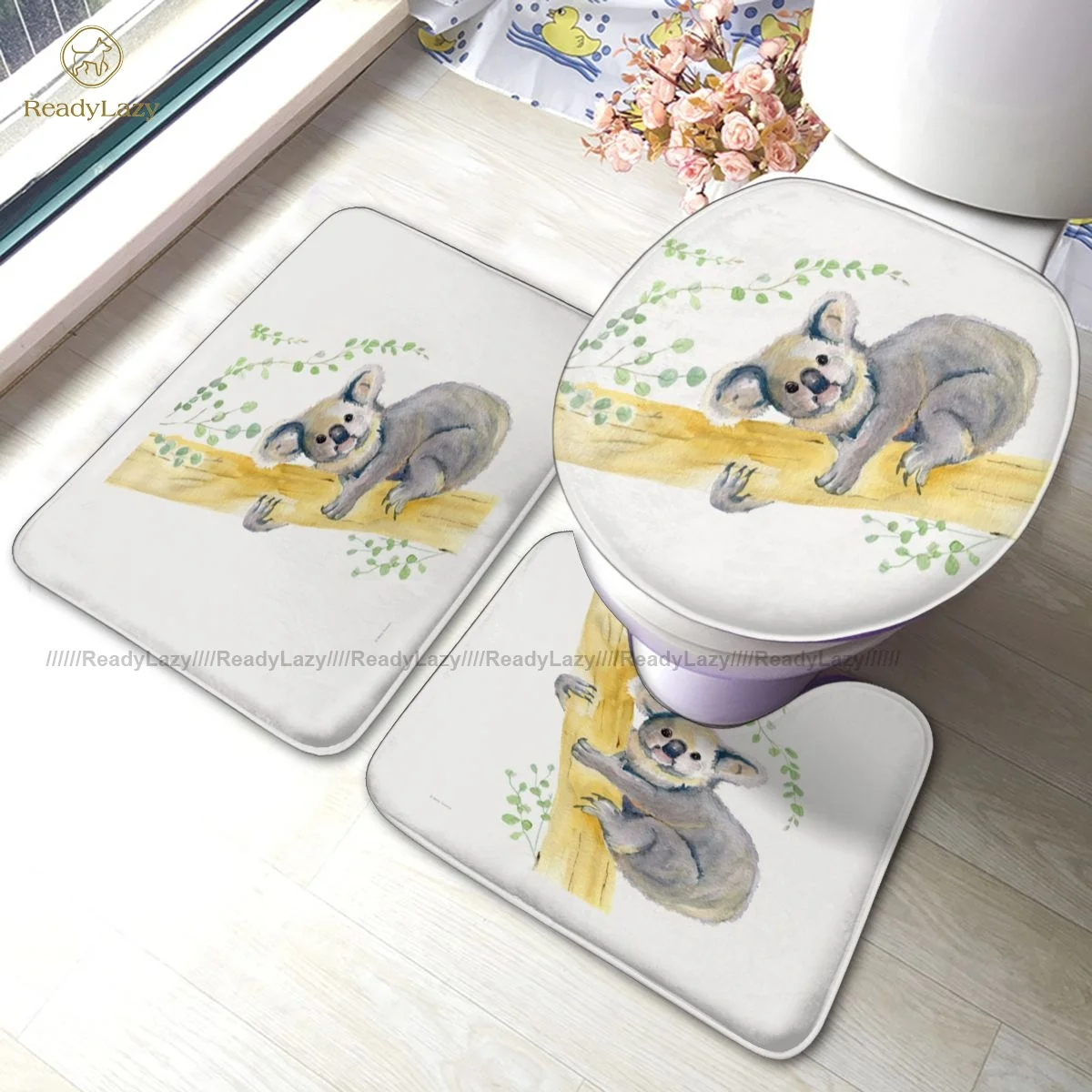 

Koala Bath Mat Toilet Anti-Slip 3 Piece Bathroom Mat Set Modern Polyester Bathroom Rug