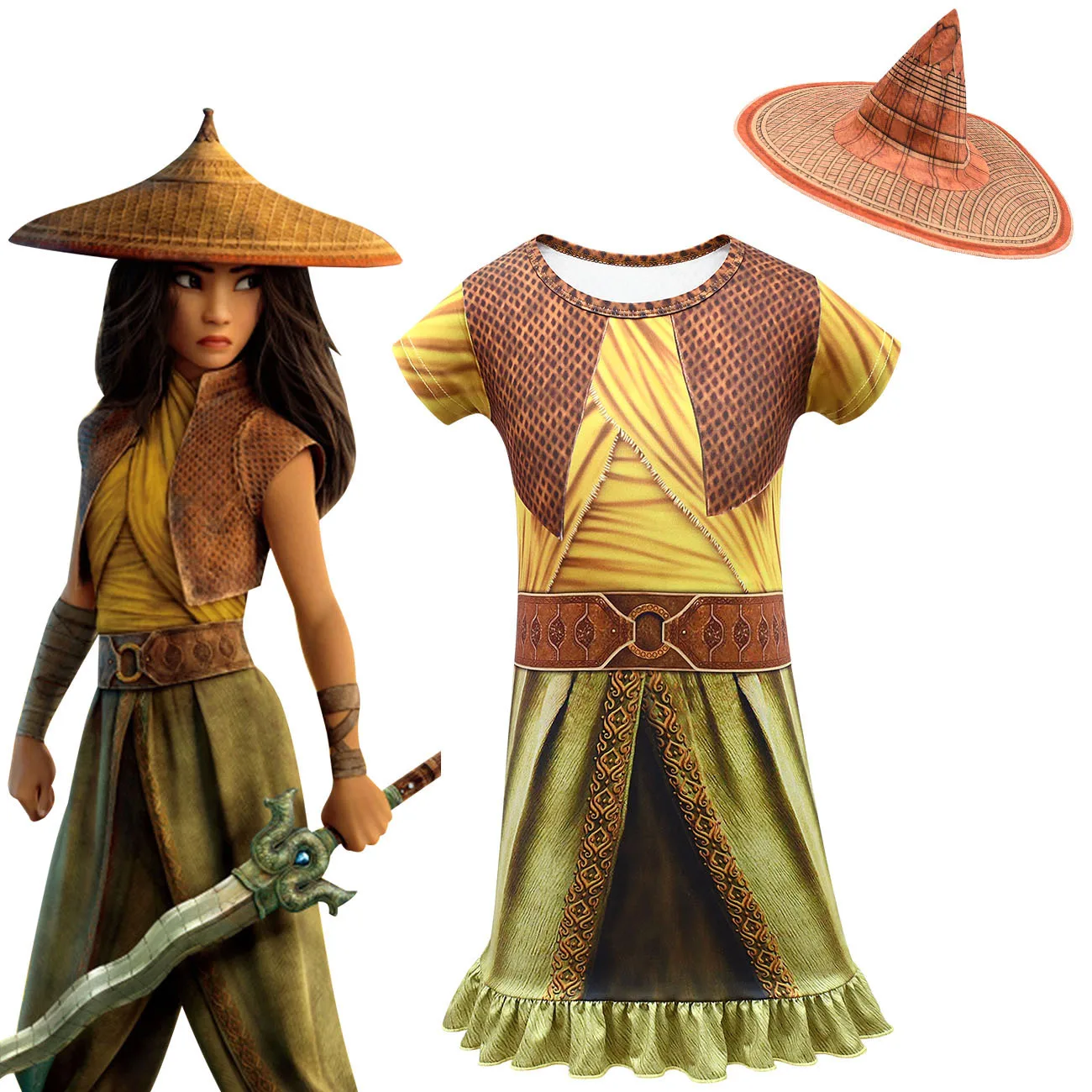 

Baby Boy Girls Dress warrior Raya Cosplay Halloween Last Dragon Cartoon Birthday Party Princess Dresses Children's Clothing Sets