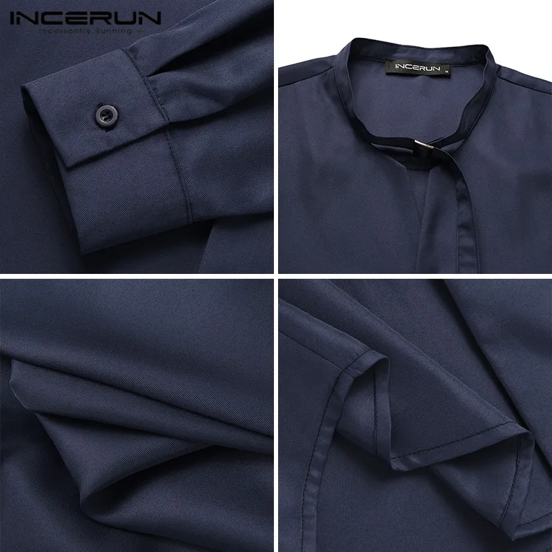 

INCERUN Fashion Men Casual Shirt Solid Color Loose Long Sleeve Handsome Tops Camisas Streetwear Korean Style Lace Up Chic Shirts