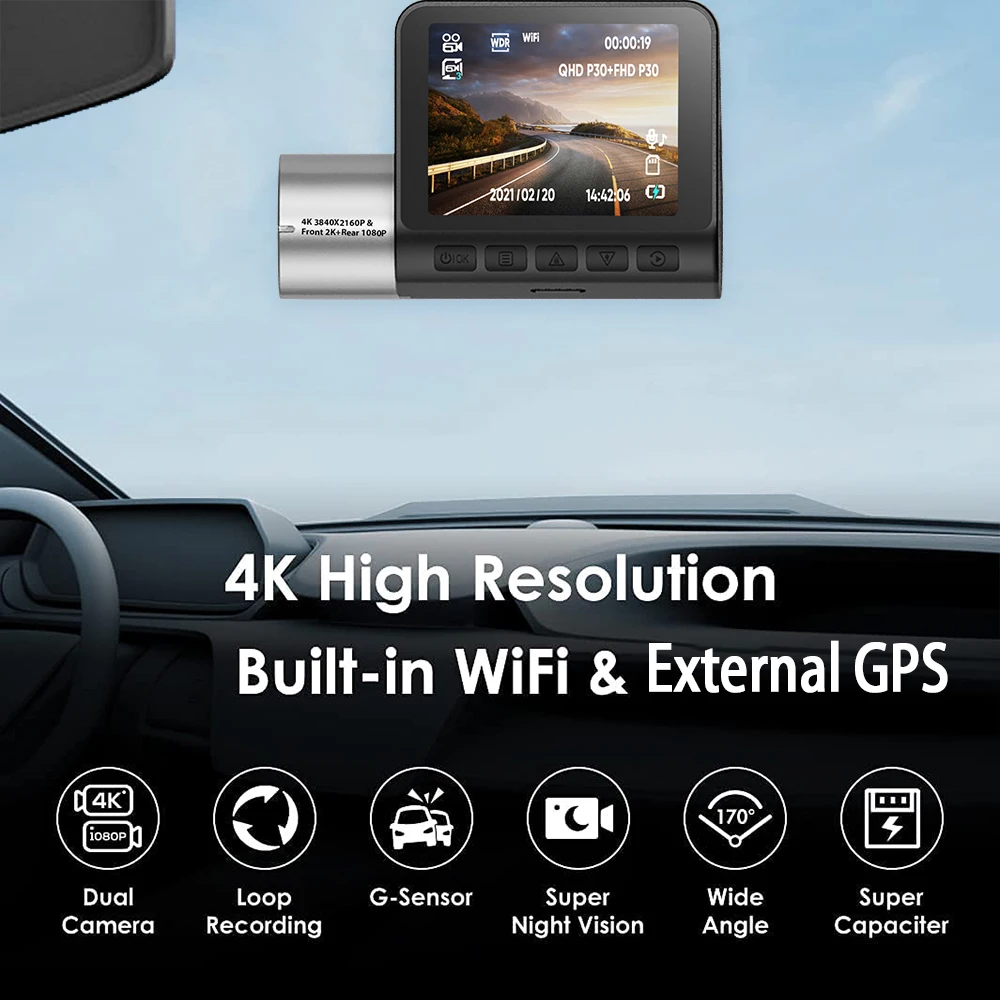 $63.33 Ultra 4K HD Car Video Recorder Wifi & WDR Dash Cam GPS Night Vision Driving Recorder 170 Wide Angle G-Sensor Car Monitor Parking