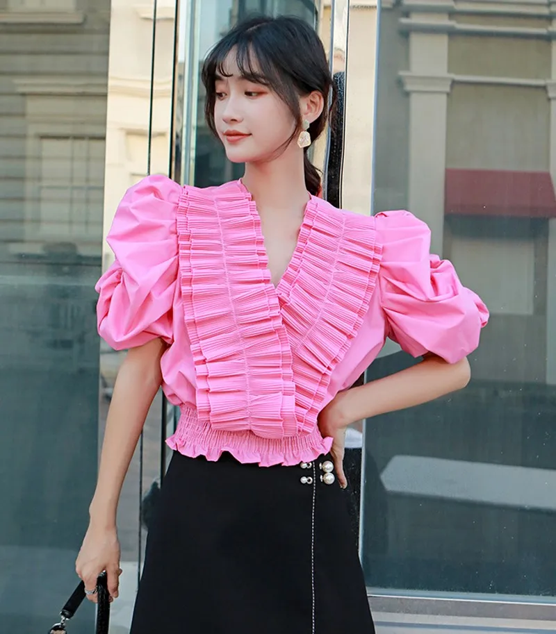 Женская блузка и рубашка с каскадными оборками v-образным вырезом пышными