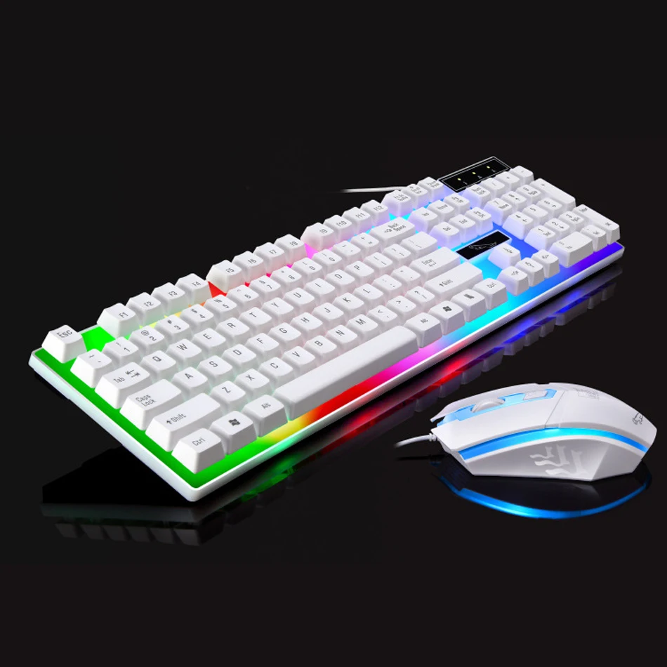 Проводная игровая мышь Клавиатура Набор с RGB светодиодный подсветка клавиатура мышь комбо для геймера 104 клавиш черный/белый