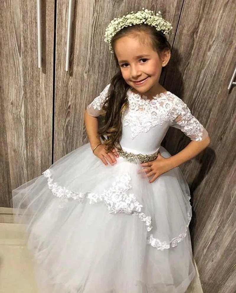 Детское белое платье с полурукавами и цветочным принтом бусинами | Свадьбы