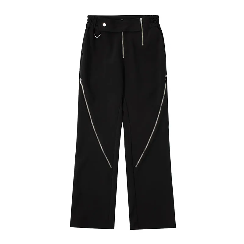 

XITAO Fashion New Women Pants Trendy Zipper Splicing Straight Pants 2021 New Black Spring Autumn Casual All-match WMD2860