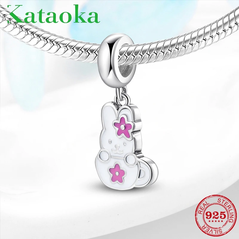 Lovely Flowers White enamel Pet kitten Charms Beads Fit Pandora charms silver 925 Bracelet original jewelry making | Украшения и