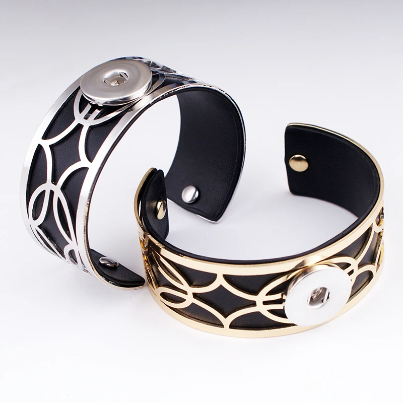 

2020 NEW metal fashion 18mm PU leather Snap button jewelry cuff bracelet bangle GIRLS Women BR916