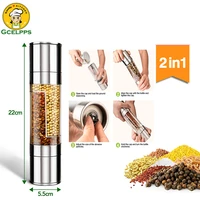 stainless steel manual 2in1 salt and pepper grinder ceramic rotor acrylic body spice salt and pepper mill kitchen cooking tool
