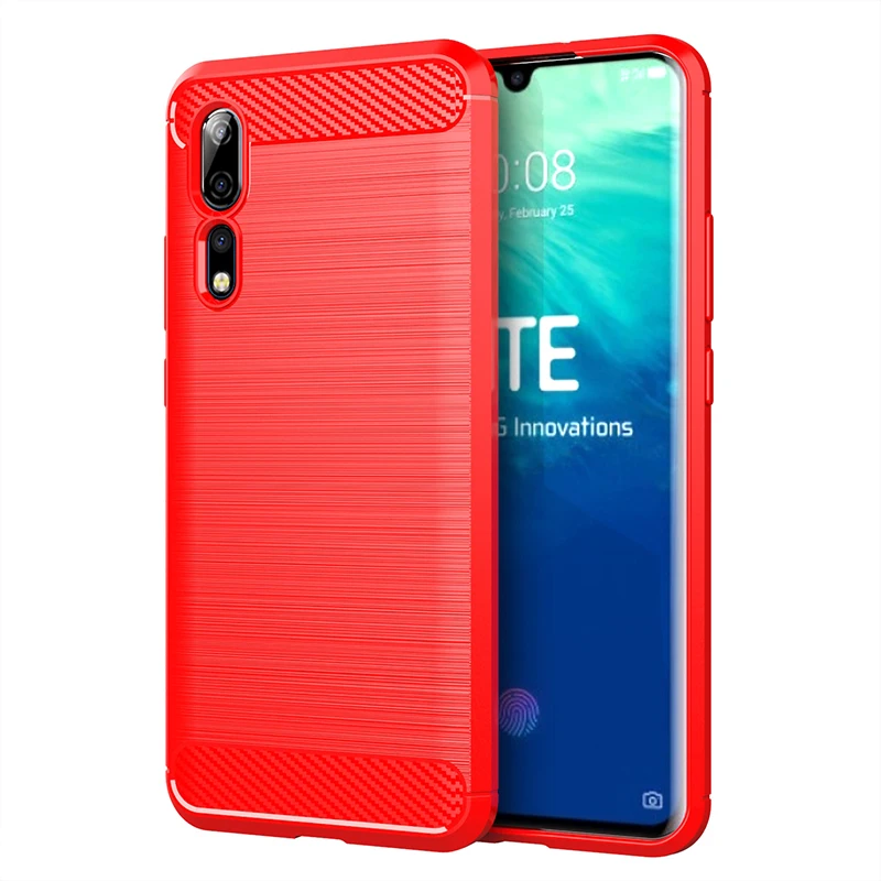 Red Роскошный углеродный Мягкий силиконовый чехол из ТПУ с защитой от царапин, чехол для zte Axon 10 Pro 6,4", чехлы для телефонов - Цвет: Red