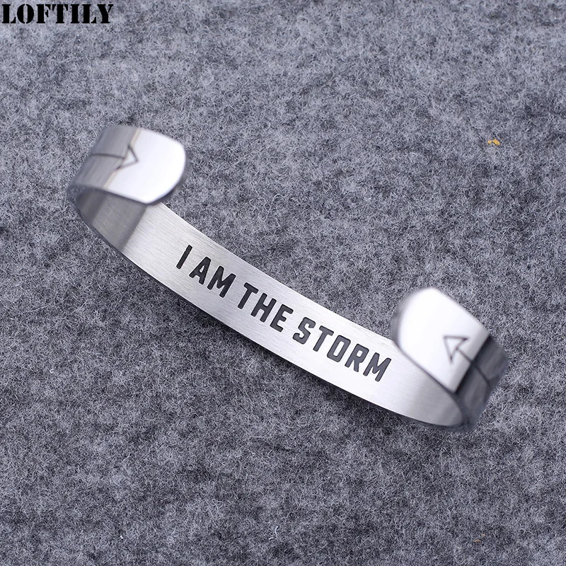 Широкий Браслет-манжета I Am The Storm 10 мм для женщин и мужчин из нержавеющей стали