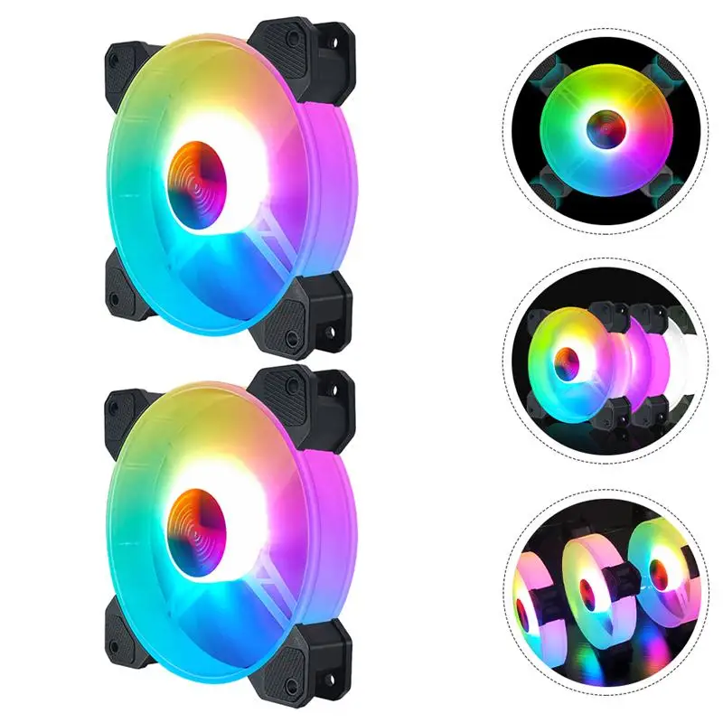 

2pcs Desktop Computer Case Coolers RGB Lighting Case Fan Mute Case Coolers for Office School