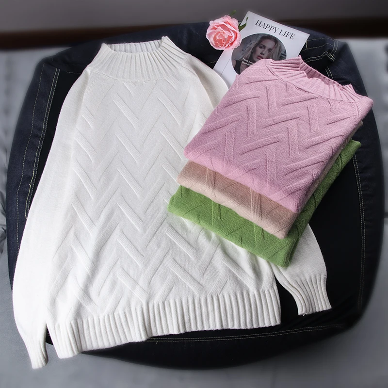 Shellsuning Cotton Sweater Women Winter Knitted Pullover Green Oversized Tops Casual Solid Color Warm Jumper Female Chic Clothes | Женская