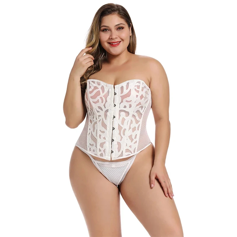 Искусственная кожа сетчатый корсет размера плюс Готический бюстье эластичная