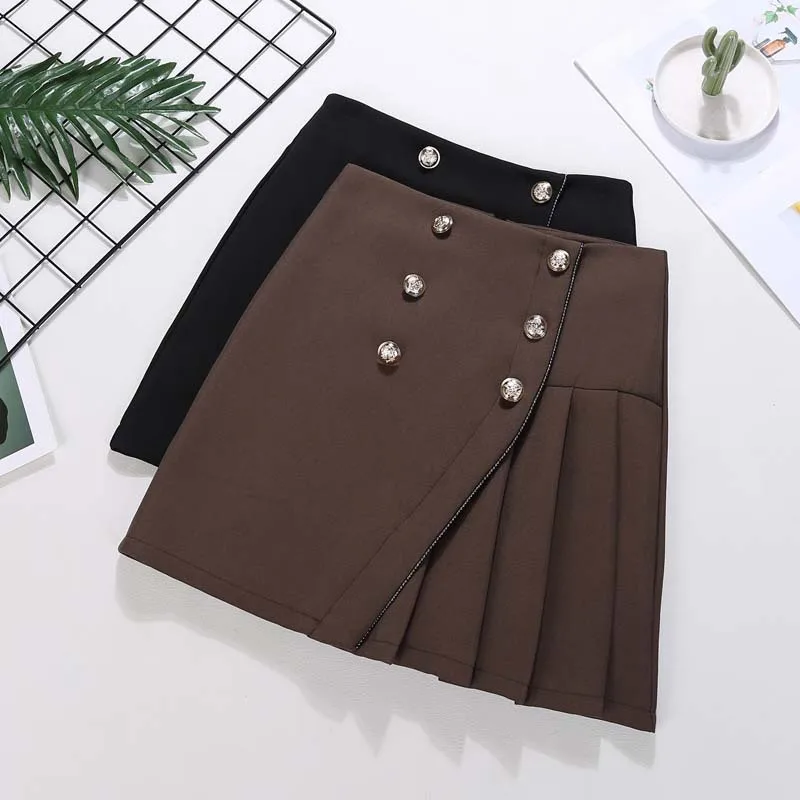 

SISHION Winter Autumn Women Pleated Skirt High Waist Female Preppy Style Ladies Mini Solid Skater Black Skirts SP1585