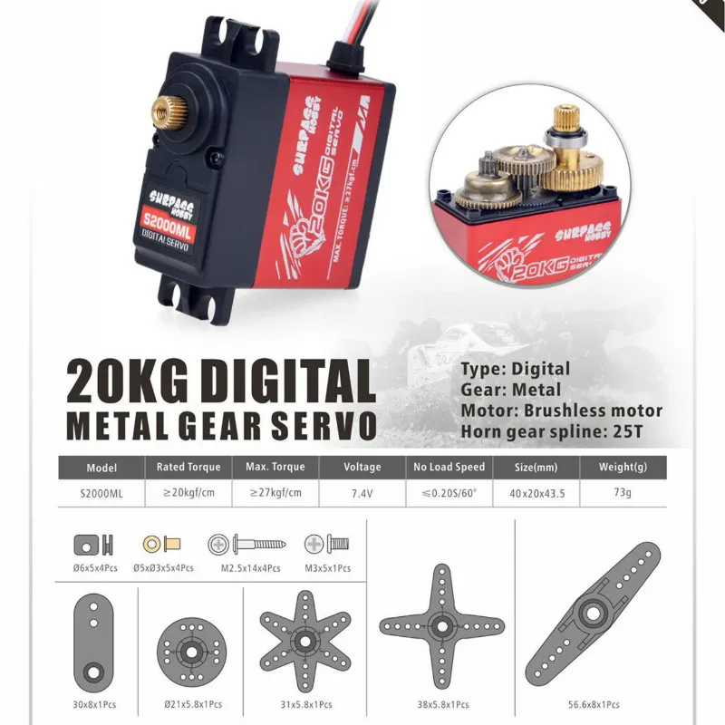 SURPASS Hobby Waterproof Digital Servo 20KG Metal Gear S2000ML Baja for 1/8 1/10 RC Car Boat Duct Plane Airplane Robot | Игрушки и хобби