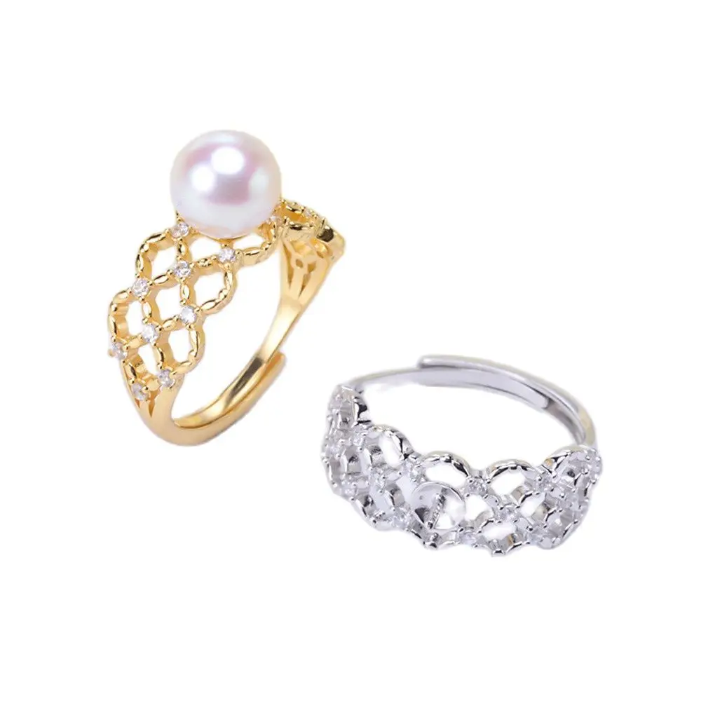 

Pearl Ring Settings, Fashionable Ring Findings, Adjustable Size 925 Silver Ring Jewelry DIY Making No Pearl