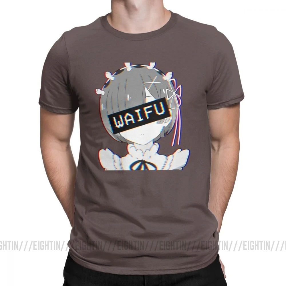 Мужские футболки Rem Waifu японские лоли милые сексуальные футболки Vaportrash Новинка топы с короткими рукавами Чистый хлопок футболка дизайн - Цвет: Коричневый