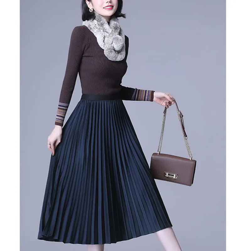 

Hot-selling Fashion Skirt High Waist Pleated Skirt Mid-length a Office Lady Solid Empire Cn(origin) Dunayskiy LLC3158