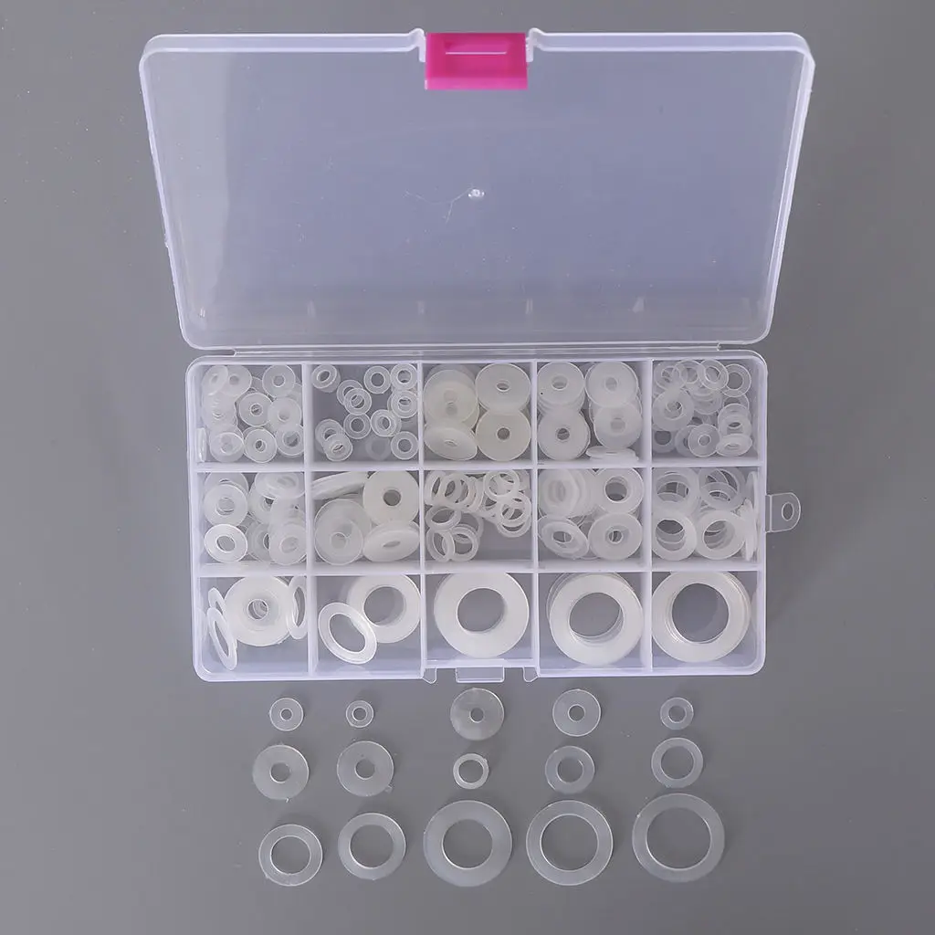 

250Pcs [15-SIZES] White Nylon Insulating Flat Washers Gaskets Assortment Set