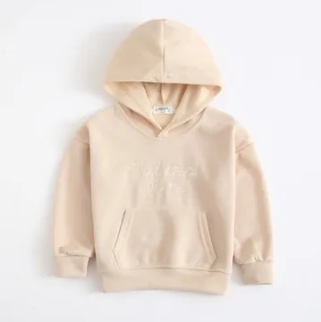 beige Модные Детские свитера для мальчиков и девочек Новые короткие детские толстовки с капюшоном с Осенняя детская одежда с буквенным принтом толстовки с капюшоном рисунком BC775 - Цвет: beige