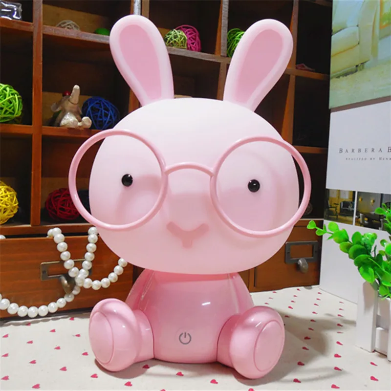pink Современная стильная футболка с изображением персонажей видеоигр очки кролик светодиодный Ночной светильник сенсорный выключатель затемнения защита глаз USB Зарядное устройство прикроватная Спальня детская комната подарок - Испускаемый цвет: pink
