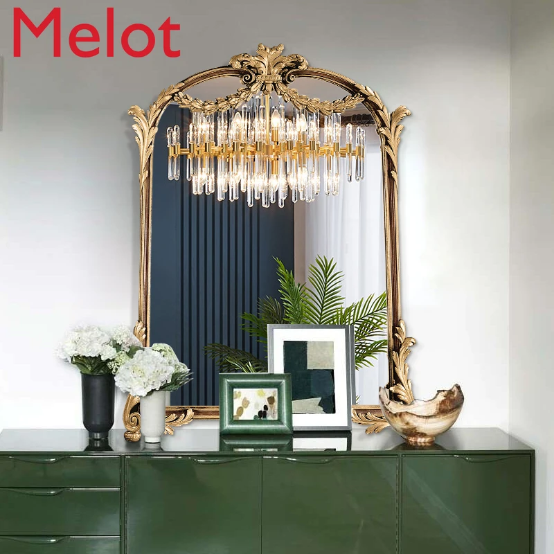 

Bathroom European Style Makeup Mirror Carved Vertical Fireplace Wall-Hung Decorations Retro Bathroom Mirror